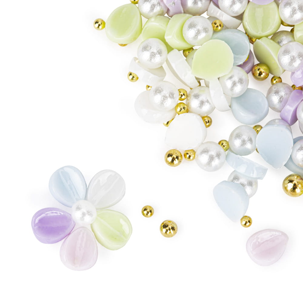 Ozdoby do paznokci kwiatki akrylowe + kulki Molly Nails mix kolorów 150 sztuk Nr 2