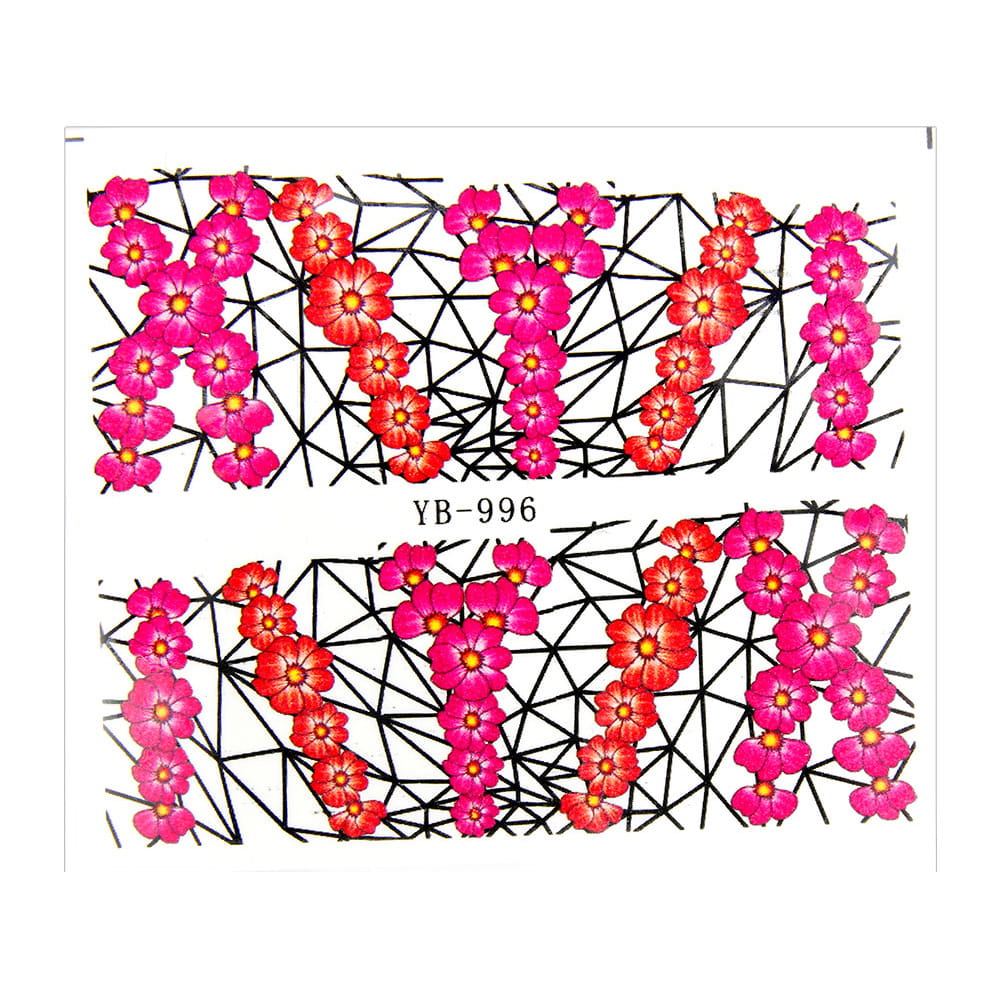 Naklejki wodne do paznokci arkusz 6,5 x 5,5 cm na 10 palców yb Nr 996