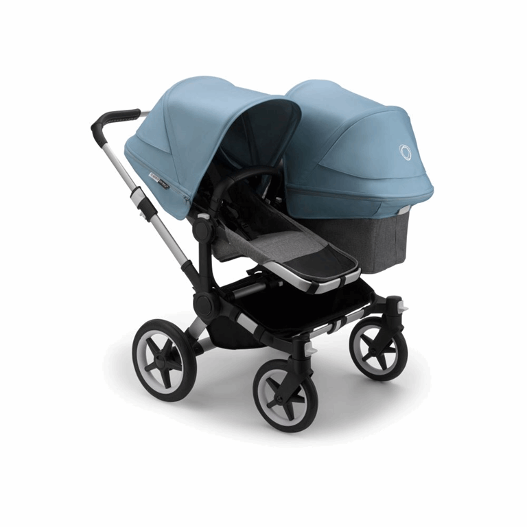 Bugaboo, Donkey3 Duo - wózek głęboko-spacerowy dla dwójki dzieci w różnym wieku -Alu -Grey Melange-Vapor Blue