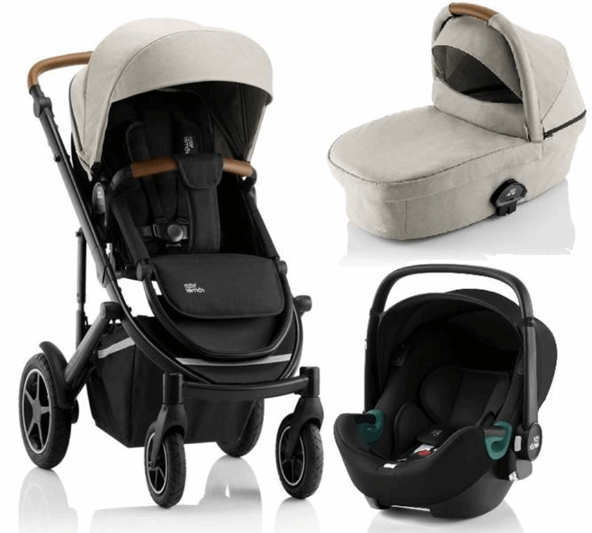 Britax Romer, Smile 3 Komfort iSense - wózek głęboko - spacerowy z fotelikiem Baby-Safe iSense 3w1-Pure Beige, Black