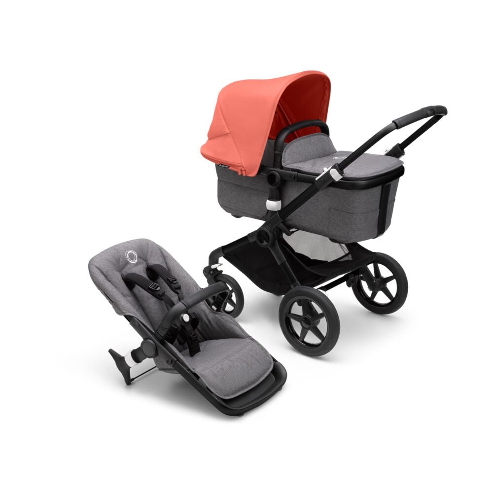 Bugaboo, Fox3 - wózek głęboko-spacerowy-Black-Sunrise Red-Grey Melange