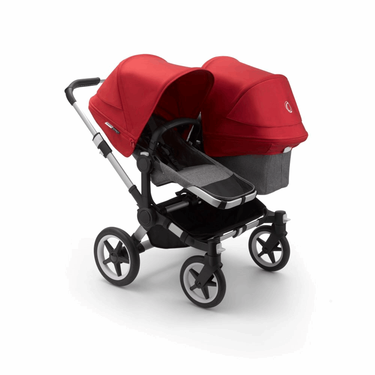 Bugaboo, Donkey3 Duo - wózek głęboko-spacerowy dla dwójki dzieci w różnym wieku -Alu -Grey Melange-Red