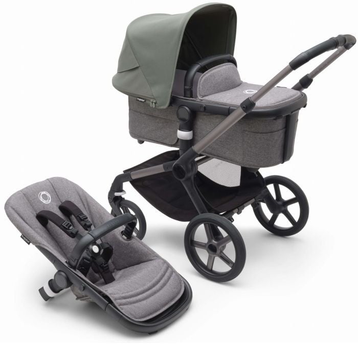 Bugaboo Fox 5 - wózek głęboko-spacerowy-Graphite-Forest Green -Grey Melange