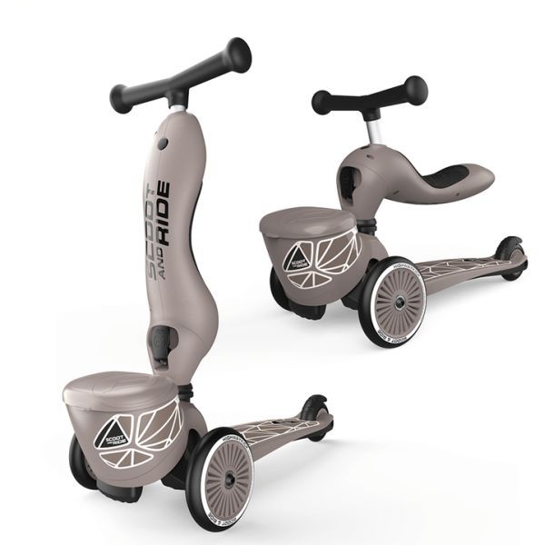 ScootandRide Highwaykick 1 Lifestyle 2 w 1- hulajnoga i jeździk z zamykanym schowkiem-Brown Lines