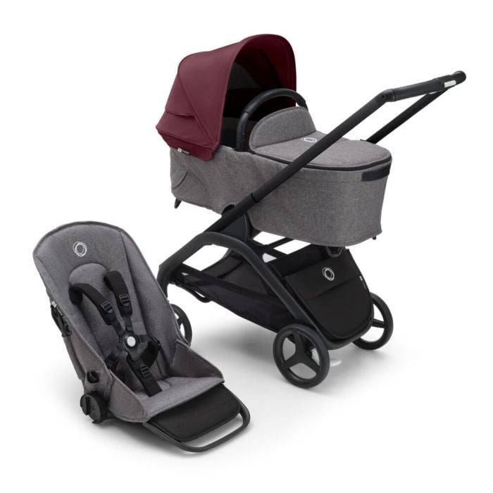 Bugaboo Dragonfly - wózek głęboko-spacerowy 2w1-Black- Dark Cherry-Grey Melange