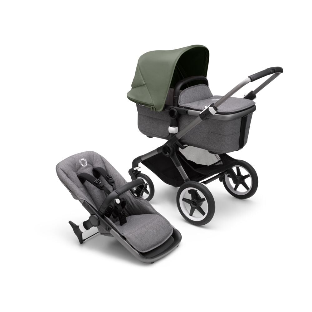 Bugaboo, Fox3 - wózek głęboko-spacerowy-Graphite-Forest Green -Grey Melange