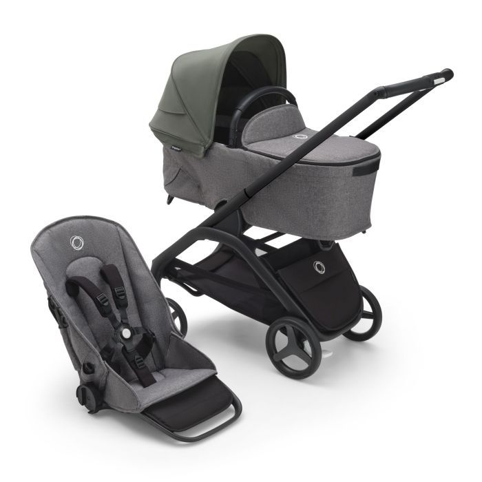 Bugaboo Dragonfly - wózek głęboko-spacerowy 2w1-Black-Forest Green-Grey Melange