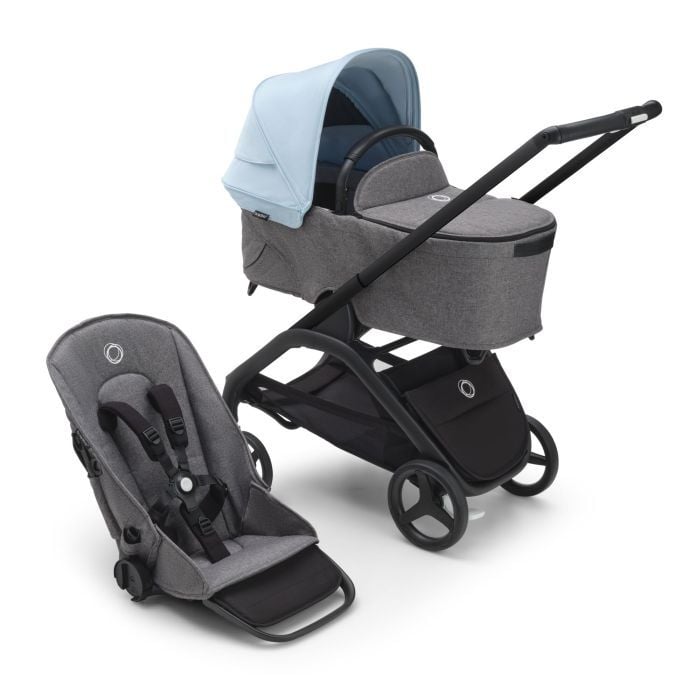 Bugaboo Dragonfly - wózek głęboko-spacerowy 2w1-Black-Skyline Blue-Grey Melange