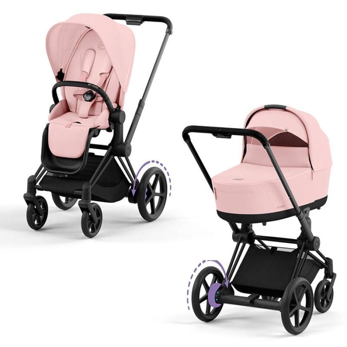 Cybex e-Priam - wózek uniwersalny głęboko-spacerowy z napędem elektrycznym-Peach Pink-Chrome Brown