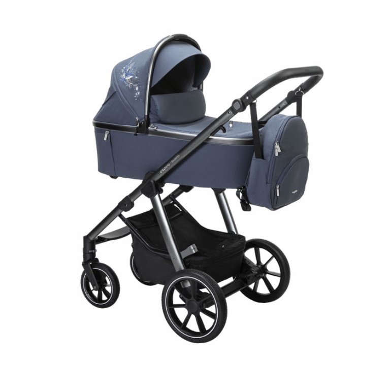 Espiro Bueno - uniwersalny wózek głęboko-spacerowy 2 w 1- 303 Navy Whale z dodatkowym zdobieniem na budce