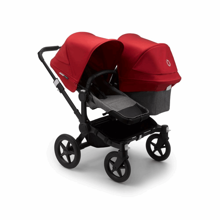 Bugaboo, Donkey3 Duo - wózek głęboko-spacerowy dla dwójki dzieci w różnym wieku -Black-Grey Melange-Red