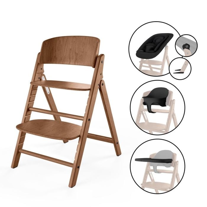 Cybex Click & Fold 4w1 - krzesełko z bujaczkiem, zestawem Baby Set i tacką-All Natural Dark