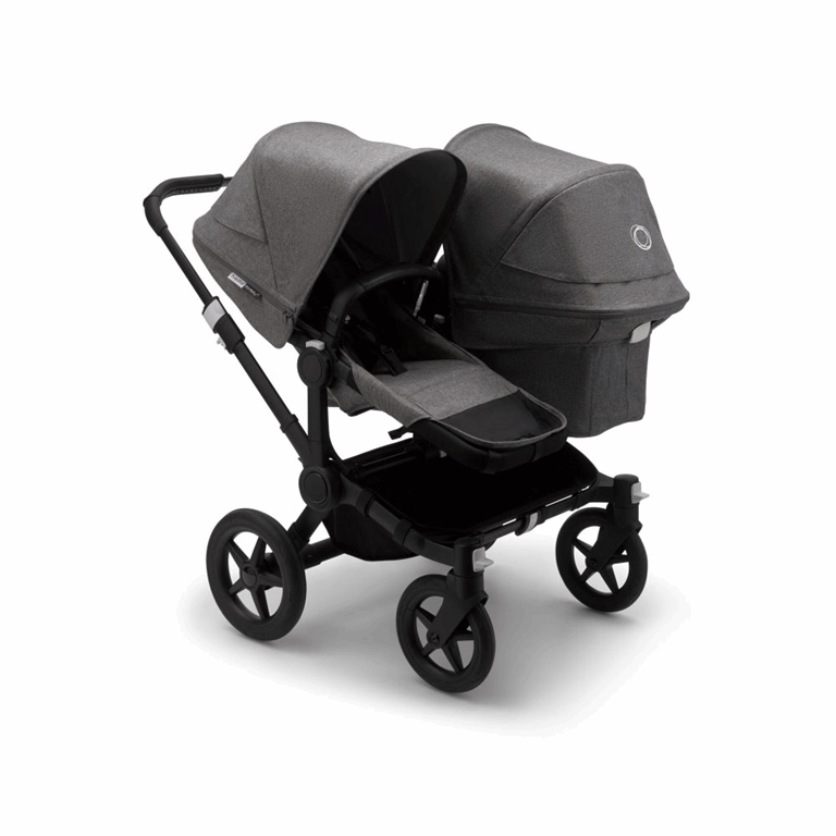 Bugaboo, Donkey3 Duo - wózek głęboko-spacerowy dla dwójki dzieci w różnym wieku -Black-Grey Melange-Grey Melange