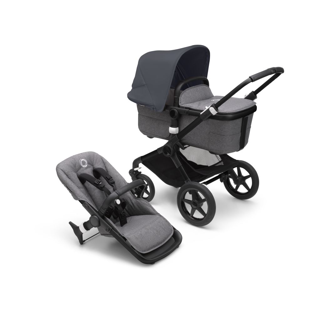 Bugaboo, Fox3 - wózek głęboko-spacerowy-Black-Stormy Blue-Grey Melange