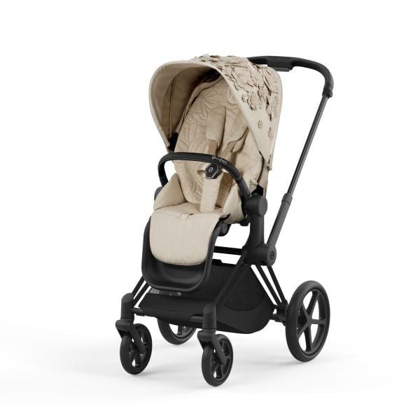 Cybex ePriam Fashion Collection - wózek spacerowy z napędem elektrycznym-Simply Flowers Nude Beige-Chrome z czarną rączką