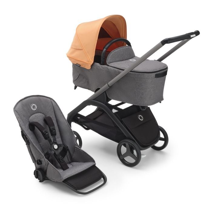 Bugaboo Dragonfly - wózek głęboko-spacerowy 2w1-Graphite-Island Coral-Grey Melange