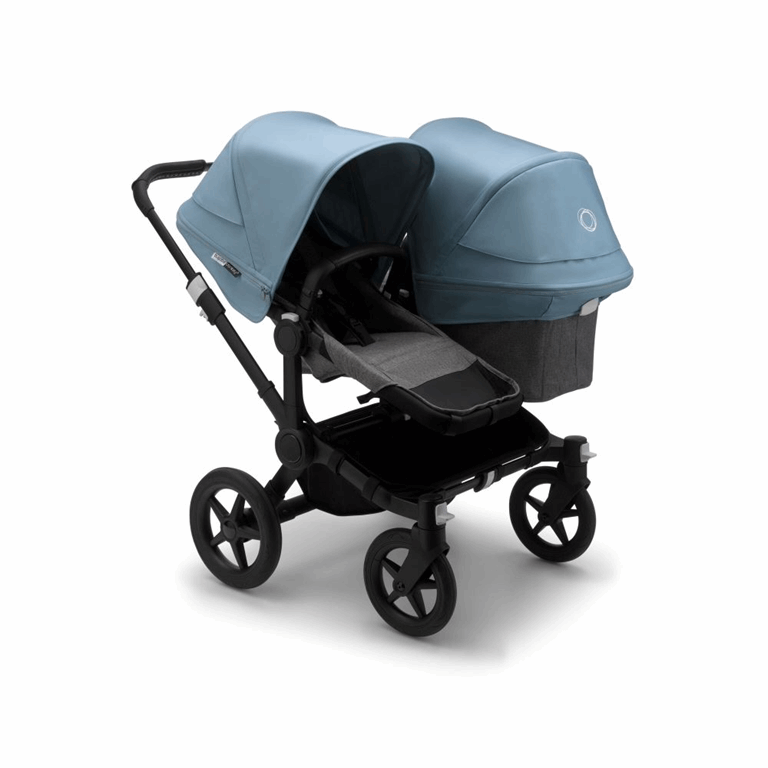 Bugaboo, Donkey3 Duo - wózek głęboko-spacerowy dla dwójki dzieci w różnym wieku -Black-Grey Melange-Vapor Blue