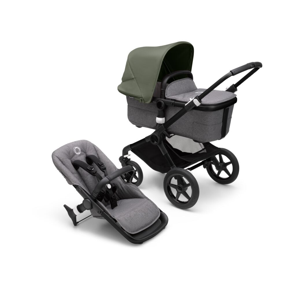 Bugaboo, Fox3 - wózek głęboko-spacerowy-Black-Forest Green -Grey Melange