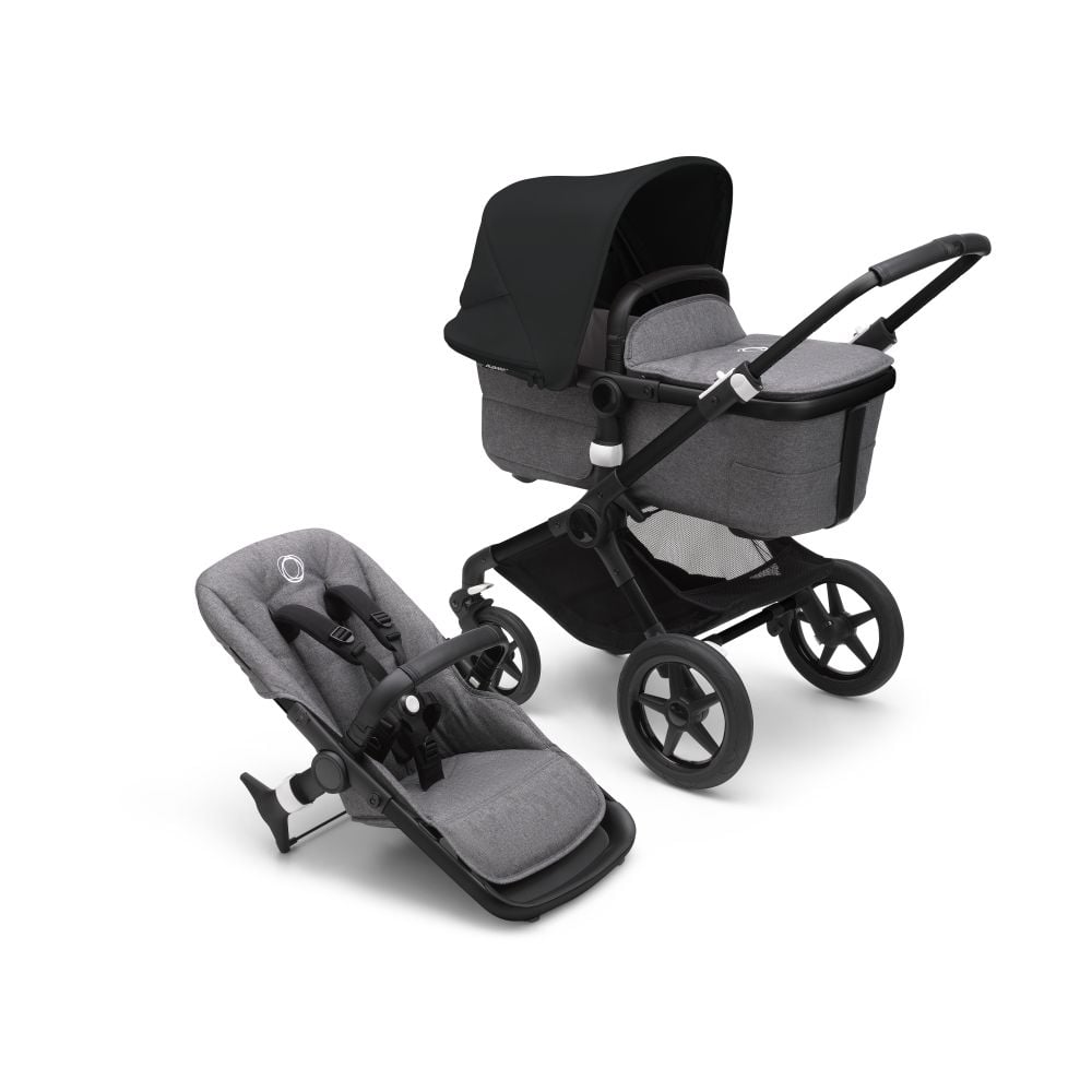 Bugaboo, Fox3 - wózek głęboko-spacerowy-Black-Midnight Black-Grey Melange