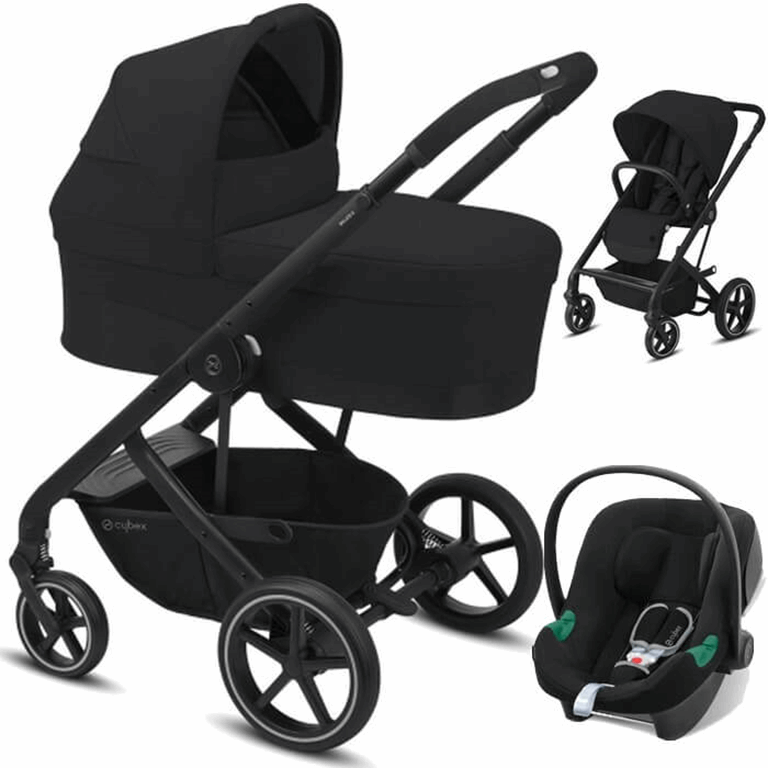 Cybex Balios S Lux + Gondola S + Aton B i-Size + adaptery - wózek głęboko-spacerowy z fotelikiem 0-13 kg i adapterami-Deep Black