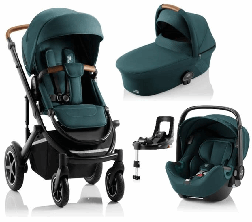 Britax Romer Smile 3 Komfort Plus iSense - wózek głęboko-spacerowy z fotelikiem Baby-Safe iSense i bazą Flex Base iSense 4w1-Atlantic Green