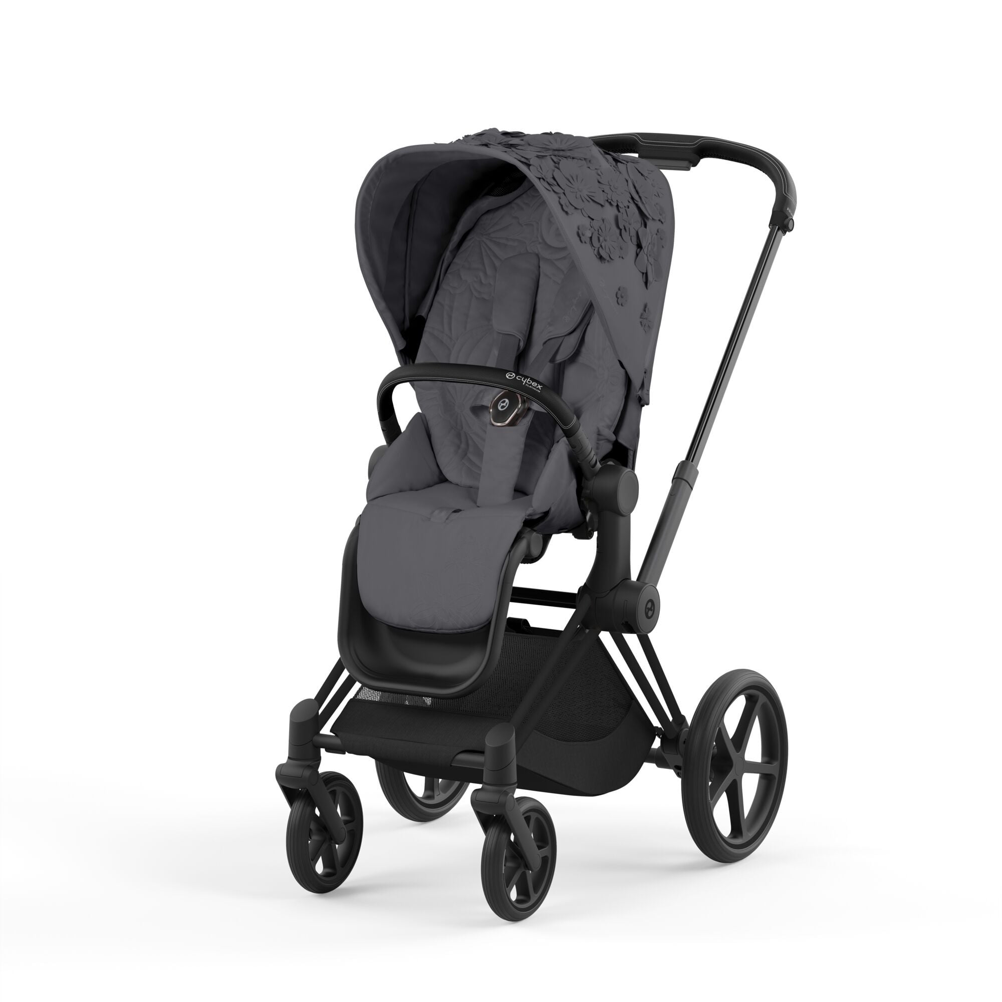 Cybex Priam 4.0 Fashion Collection - wózek spacerowy -Simply Flowers Dream Grey-Chrome z czarną rączką
