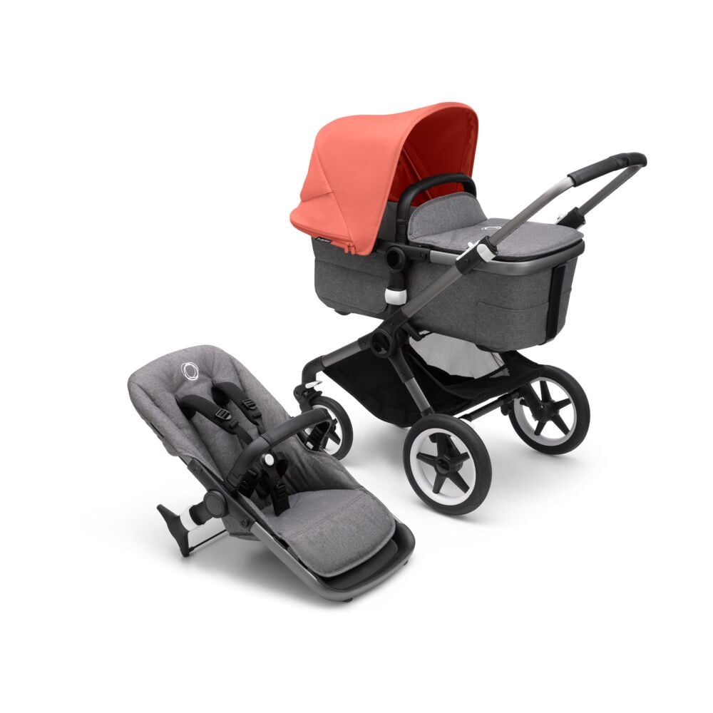Bugaboo, Fox3 - wózek głęboko-spacerowy-Graphite-Sunrise Red-Grey Melange