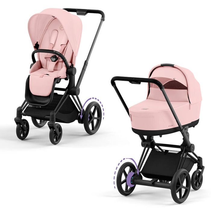 Cybex e-Priam - wózek uniwersalny głęboko-spacerowy z napędem elektrycznym-Peach Pink-Chrome Black