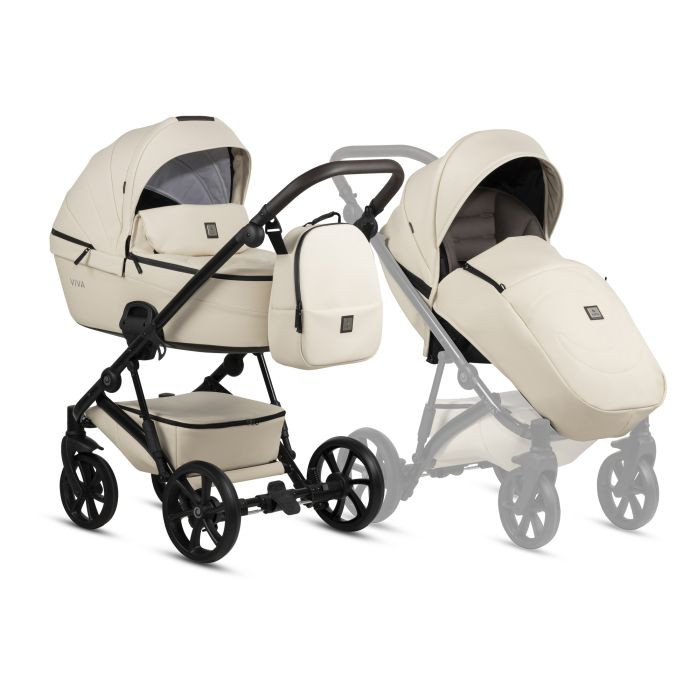 Tutis Viva 5+ -wielofunkcyjny wózek głęboko-spacerowy 2 w 1-Leather 086 Vanilla