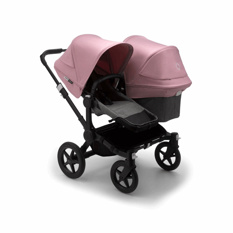 Bugaboo, Donkey3 Duo - wózek głęboko-spacerowy dla dwójki dzieci w różnym wieku -Black-Grey Melange-Soft Pink