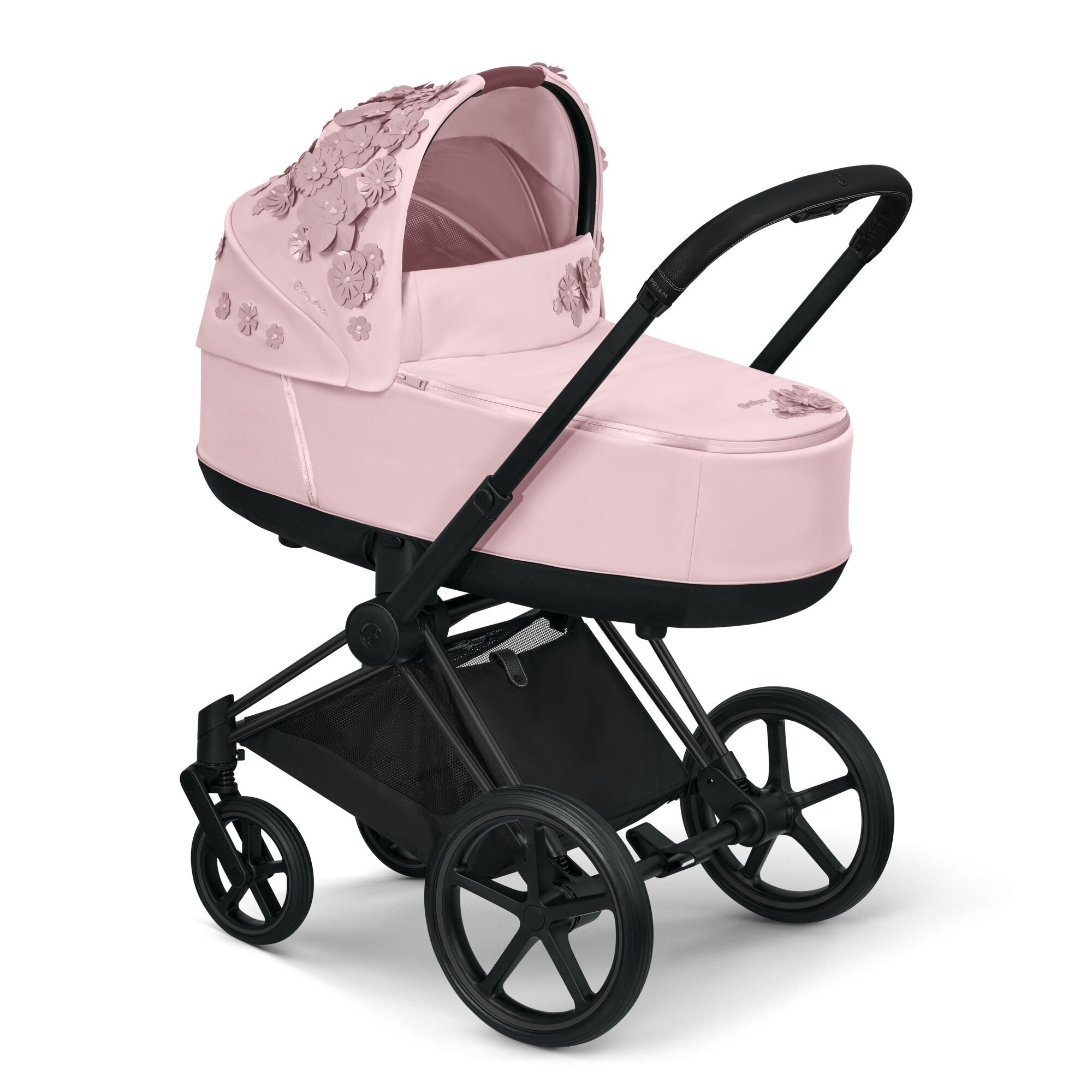 Cybex, Priam 2.0 Fashion Collection - wózek głęboko-spacerowy -Simply Flowers Pale Blush-Chrome z czarną rączką