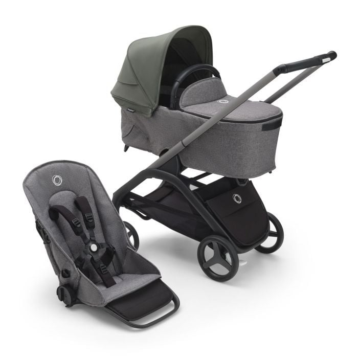 Bugaboo Dragonfly - wózek głęboko-spacerowy 2w1-Graphite-Forest Green-Grey Melange