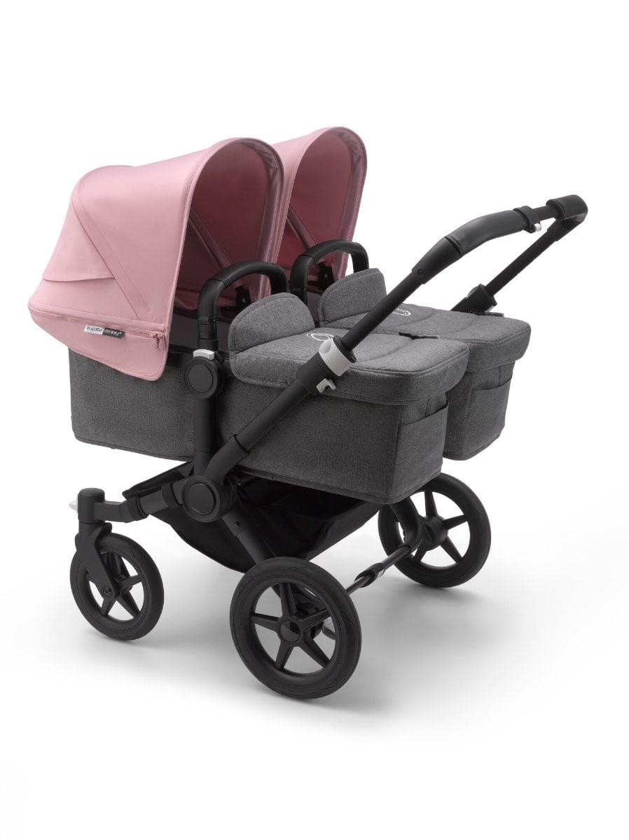 Bugaboo, Donkey3 Twin - wózek głęboko-spacerowy dla bliźniąt-Black-Grey Melange-Soft Pink