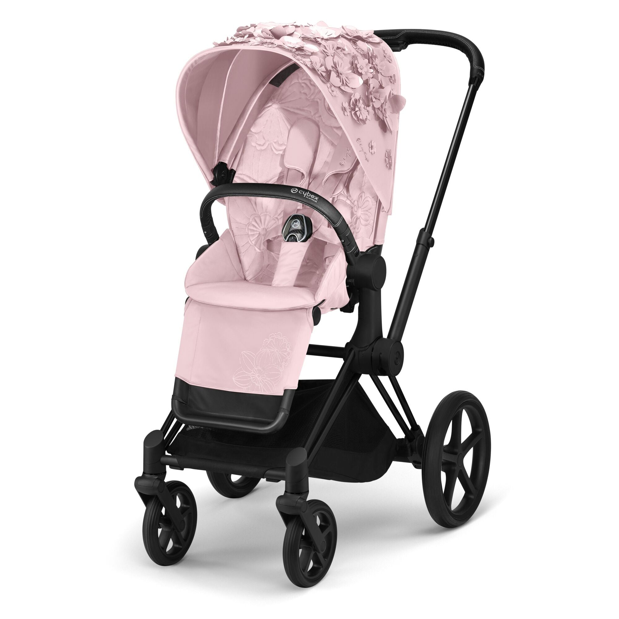 Cybex, Priam 2.0 Fashion Collection - wózek spacerowy -Simply Flowers Pale Blush-Chrome z czarną rączką