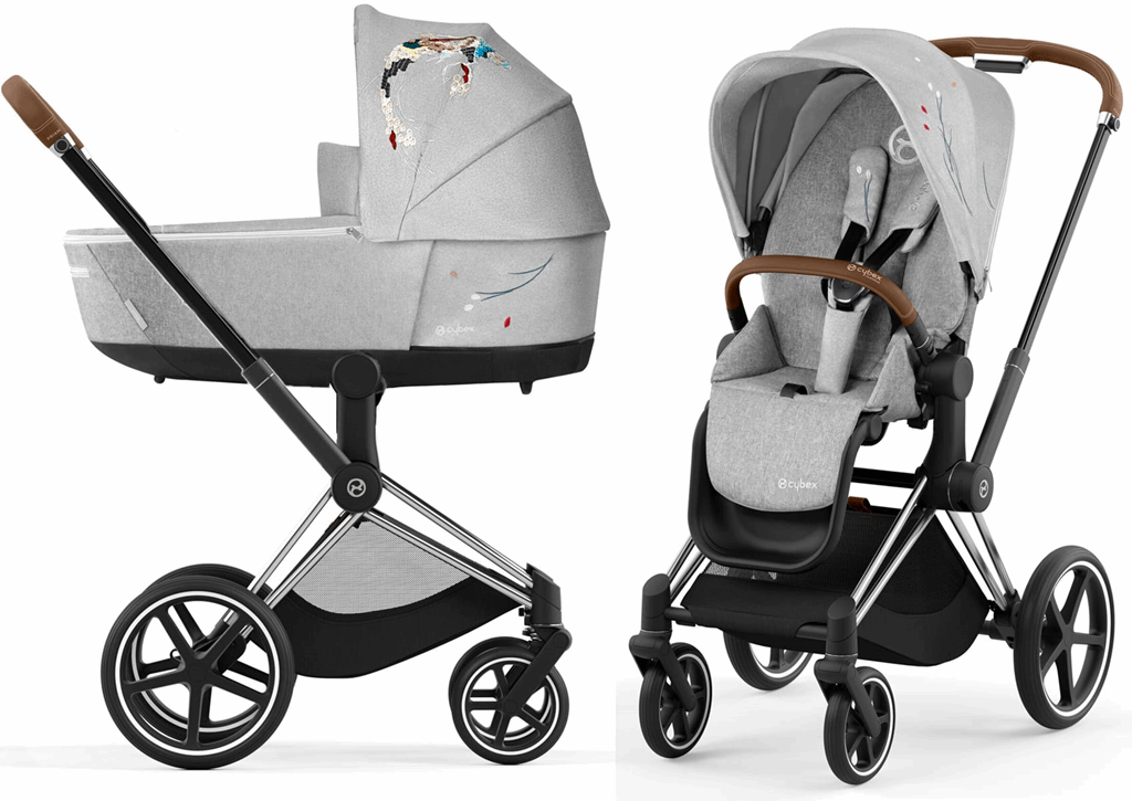 Cybex ePriam Fashion Collection - wózek głęboko-spacerowy z napędem elektrycznym-Koi Crystallized-Chrome z czarną rączką