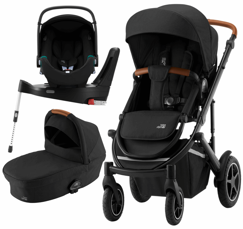 Britax Romer Smile 3 Komfort Plus iSense - wózek głęboko-spacerowy z fotelikiem Baby-Safe iSense i bazą Flex Base iSense 4w1-Space Black