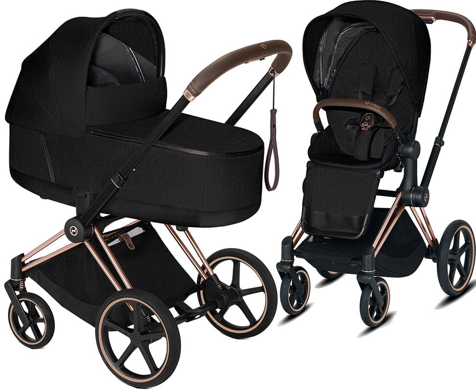 Cybex, Priam 2.0 - wózek spacerowy z gondolą Lux-Plus Stardust Black-Chrome z brązową rączką