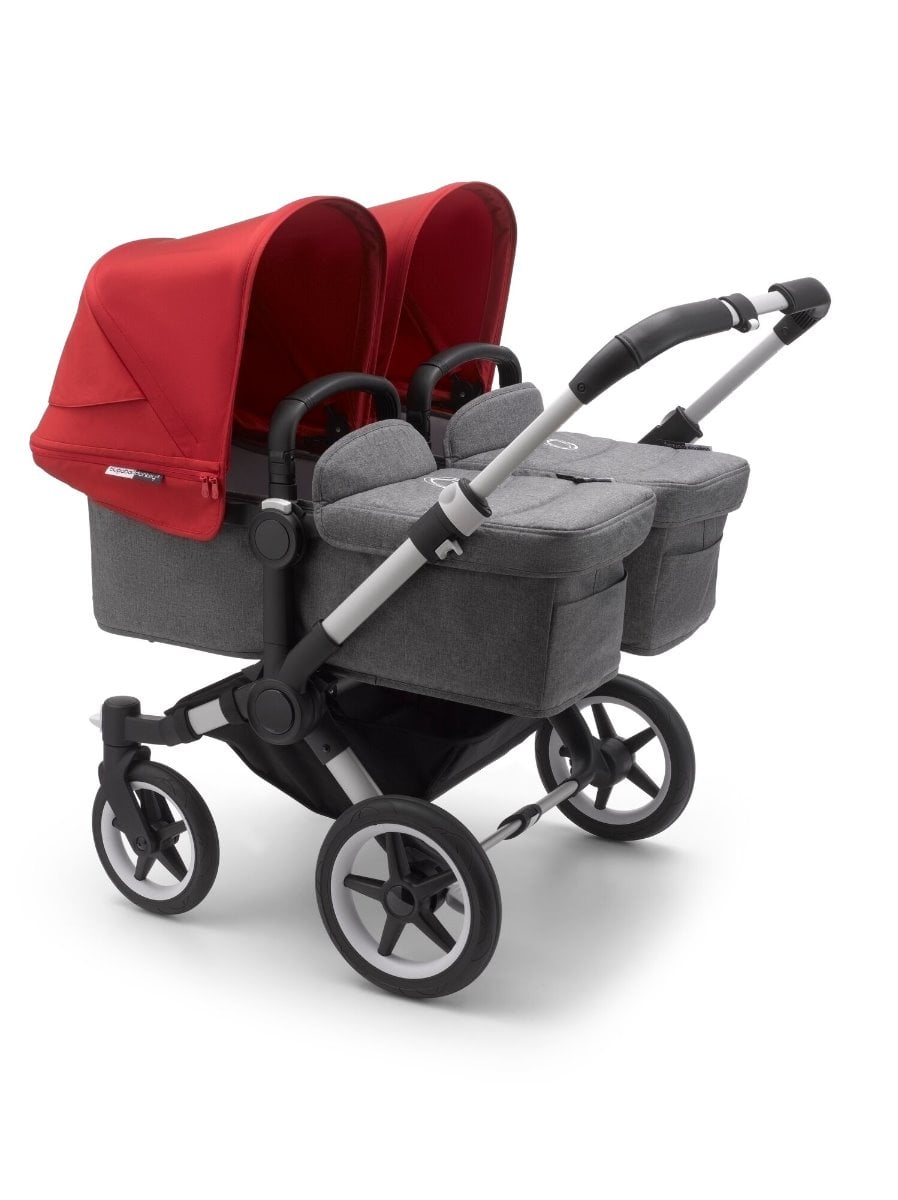 Bugaboo, Donkey3 Twin - wózek głęboko-spacerowy dla bliźniąt-Alu -Grey Melange-Red