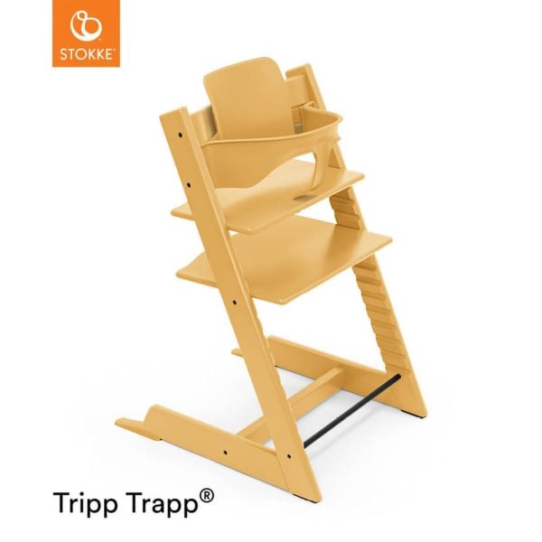 Stokke Tripp Trapp + zestaw Baby Set + tacka - rosnące krzesełko do karmienia z akcesoriami-Sunflower Yellow-Grey
