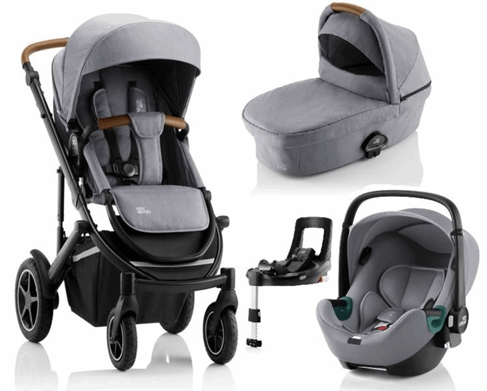 Britax Romer Smile 3 Komfort Plus iSense - wózek głęboko-spacerowy z fotelikiem Baby-Safe iSense i bazą Flex Base iSense 4w1-Frost Grey