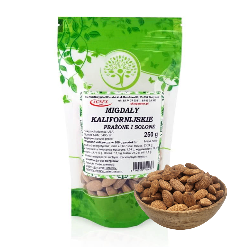Migdały kalifornijskie prażone i solone 250 g