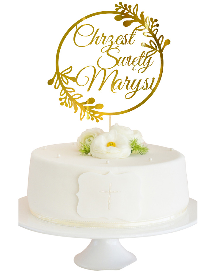 Topper napis lustrzany dekoracja na tort Chrzest Święty z imieniem