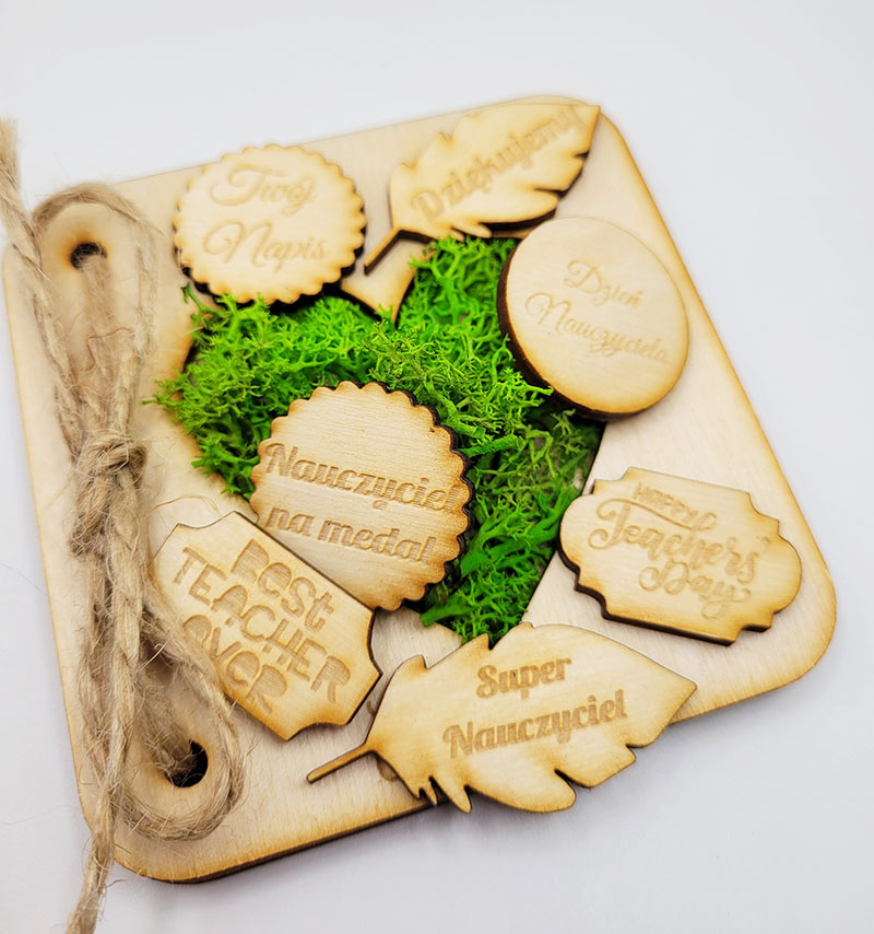 Drewniane scrapki, Twój Napis, Imię, Podziękowanie Dzień Nauczyciela rękodzieło 3szt