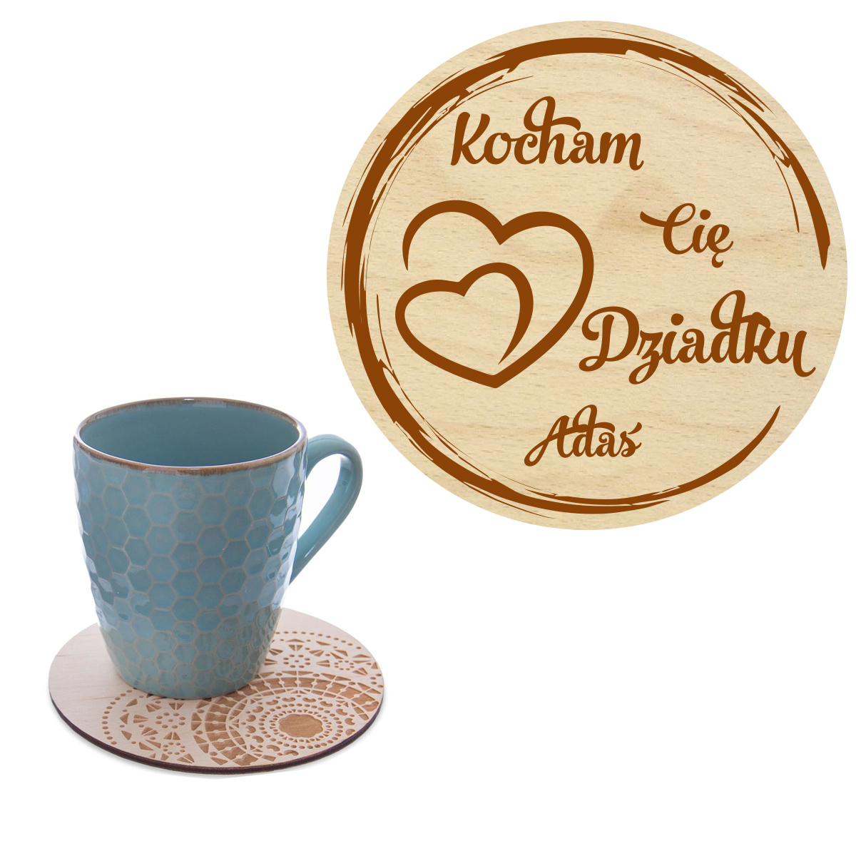 Prezent dla Dziadka podstawka pod kubek na kawę z Imieniem grawer napis słowo