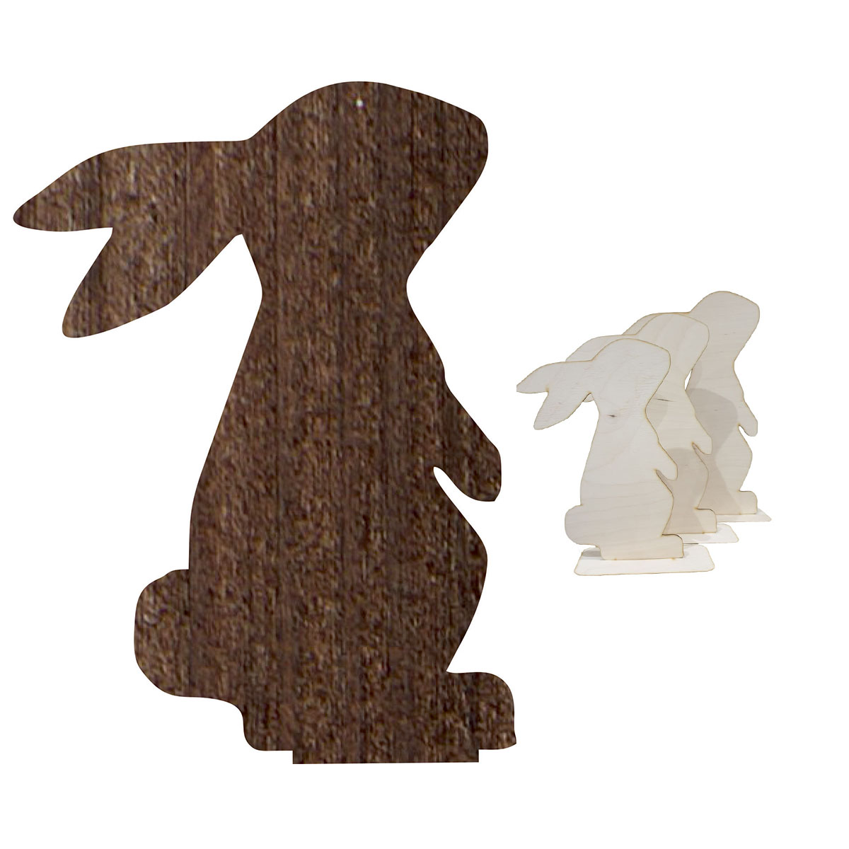 Zając króliczek wielkanocny z drewna stojący dekoracja brąz rustylkalny baza 15 cm