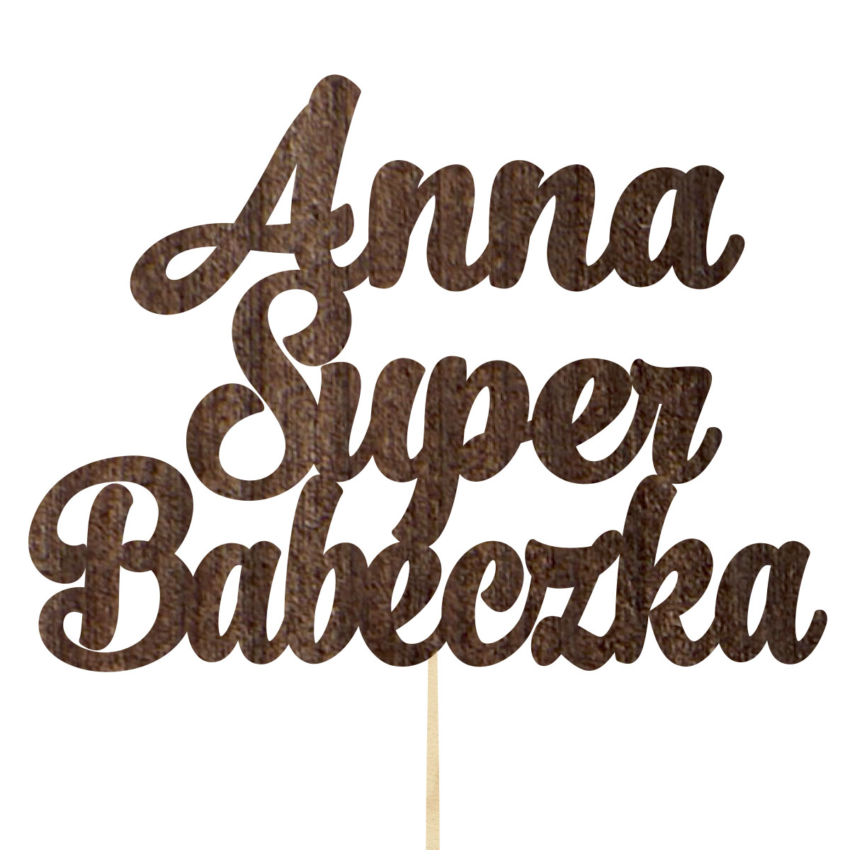 Topper dekoracja na bok tortu pik do prezentu lub bukietu kwiatów dzień kobiet 8 marca drewno brąz rystykalny imię napis