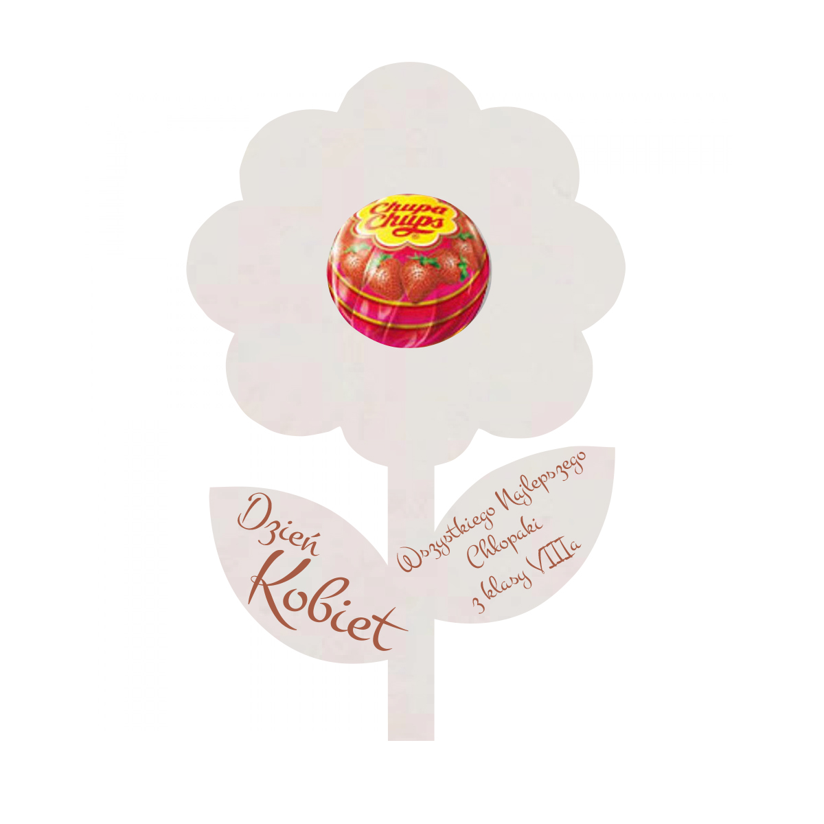 Prezent na Dzień Kobiet, Dziewczyn, Mamy, Walentynki kwiatek na lizaka z graweren napis