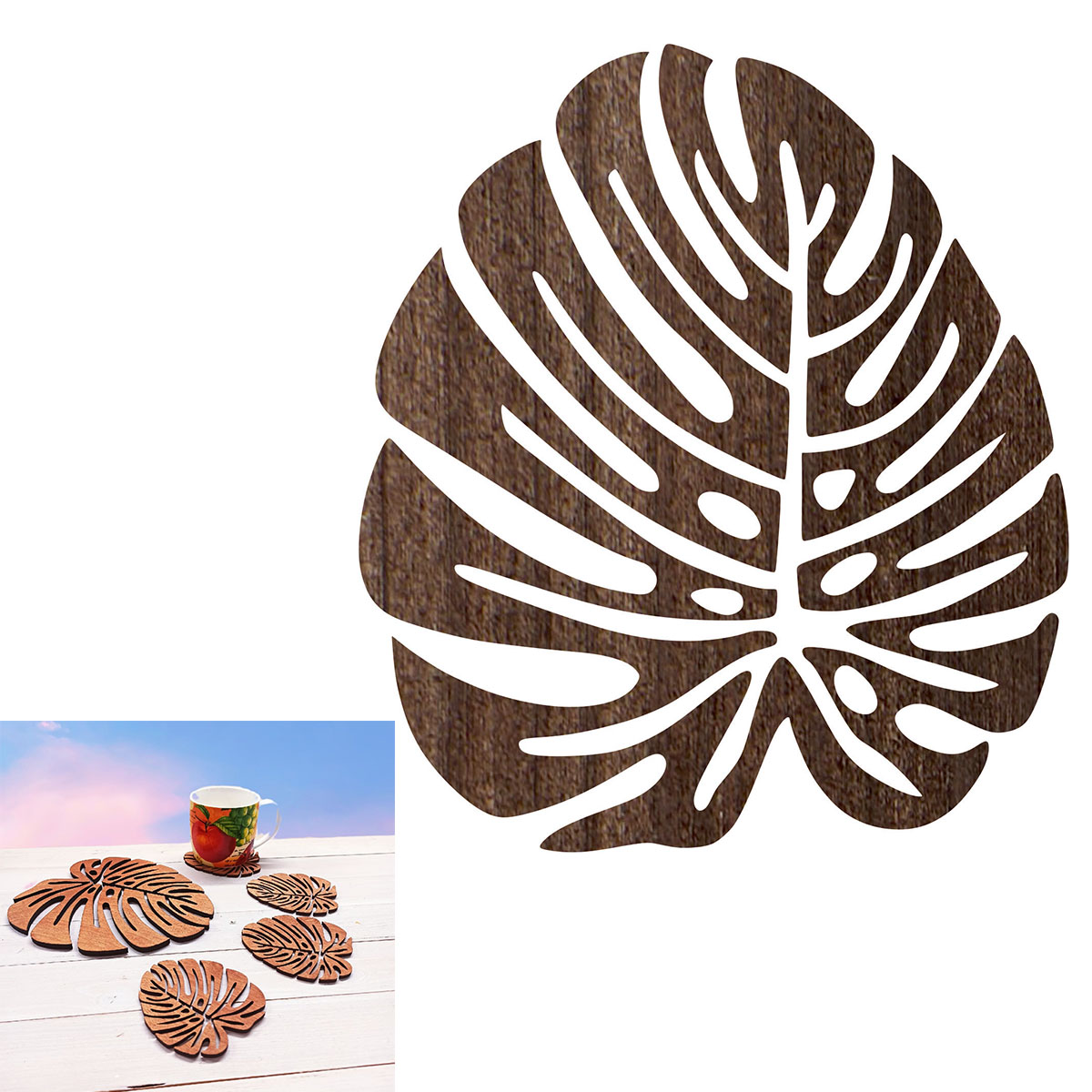 Baza liść monstery podstawka pod kubek do kawy i herbaty brąz rustykalny 10cm