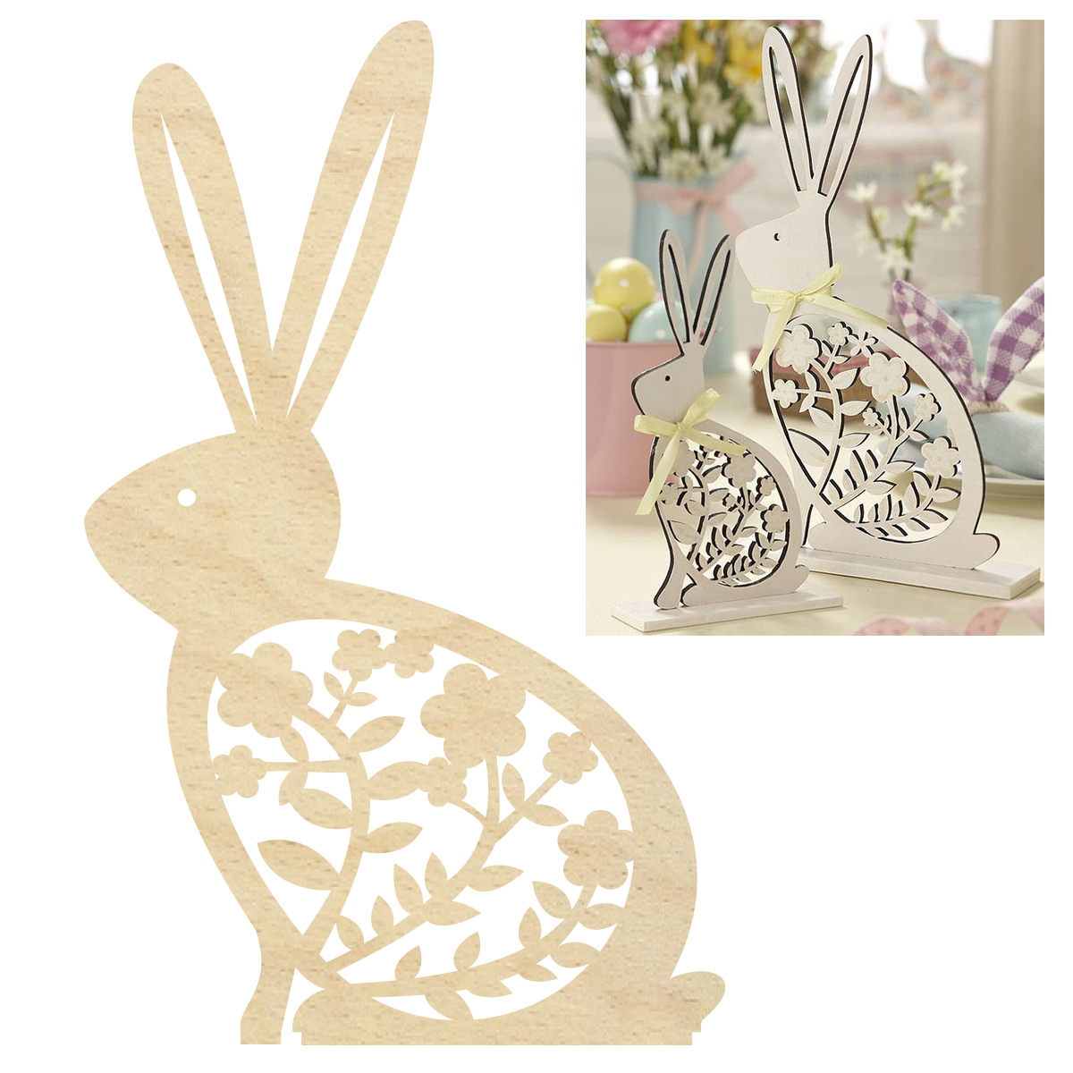 Zajączek Króliczek Wielkanocny siedzący z drewna, statuetka dekoracja wielkanocna decoupage 24 cm