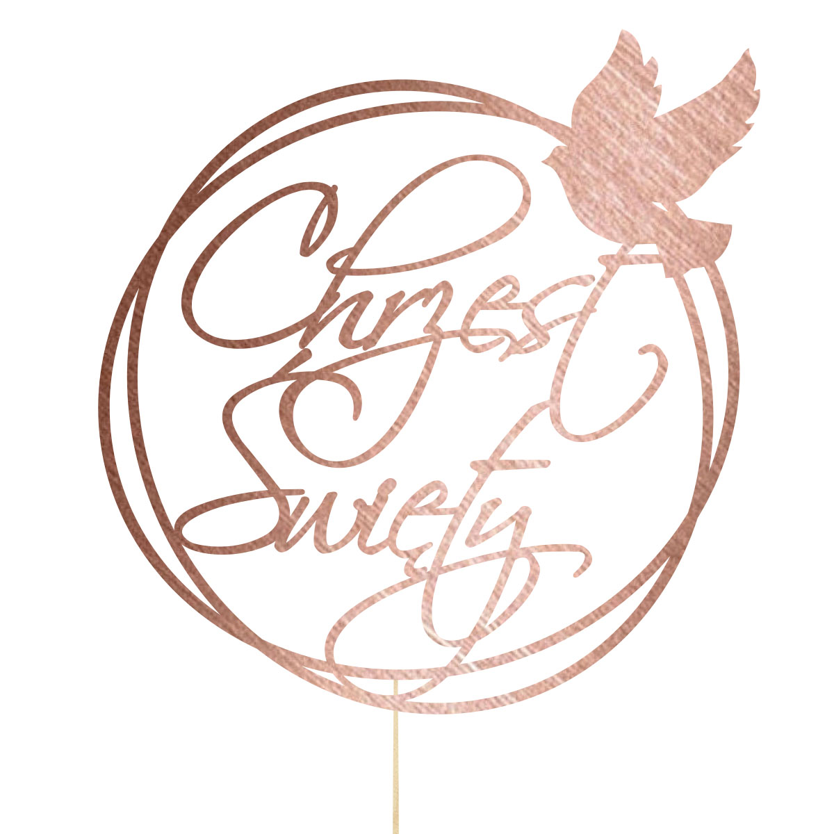 Topper dekoracja na bok tortu pik napis Chrzest Święty z gołąbkiem różowe złoto lustro